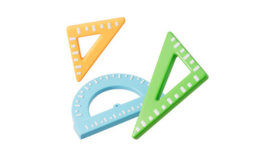 Cartoon rulers, vernier protractor and triangular rule and so on learning stationery, 3d rendering.