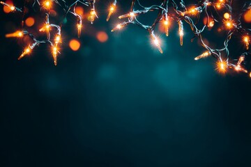 Festive Christmas Lights Border on Dark Teal Background