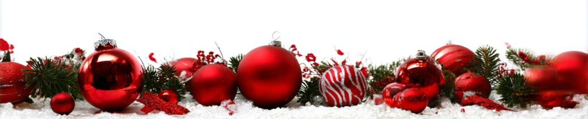 Red Christmas Ornaments Border on White