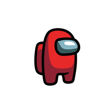 Cartoon Red Among Us Character Standing Pose Simple Design.