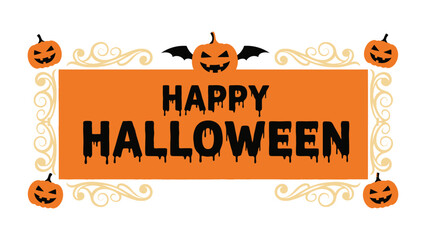 Naklejka premium Happy Halloween Graphic: A festive graphic of Happy Halloween with smiling pumpkin.
