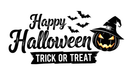 Spooktacular Halloween: A creatively designed Halloween greeting, with Happy Halloween elegantly scripted above Trick or Treat, complemented by festive design elements like jack-o'-lanterns and bats.