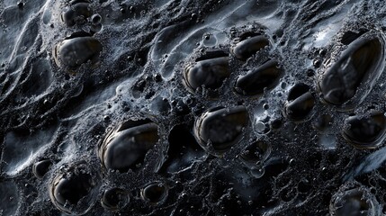 Obraz premium Digital illustration of dense, dark, glossy spheres floating in textured, light-reflecting foam.