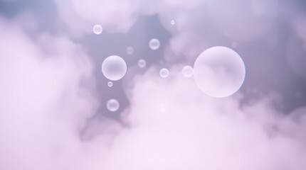 Dreamy Bubbles: A dreamy scene of floating bubbles amidst soft, pastel clouds evokes a sense of lightness and serenity, offering a visual metaphor for hopes, dreams, and gentle contemplation.