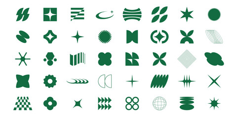 Collection of Abstract Geometric Shapes and Logos in Green.