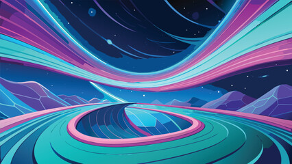 Vector illustration of abstract background with blue, purple and pink waves.