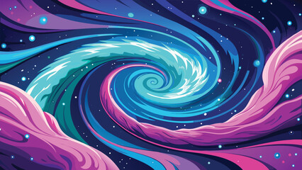 Colorful abstract background with swirls and stars. Vector illustration.
