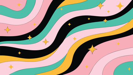 abstract background with wavy lines and stars. Vector illustration.