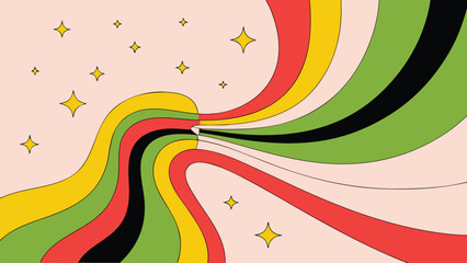 Colorful abstract background with curved lines and stars. Vector illustration.