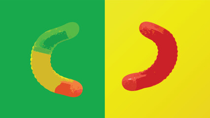 Vector illustration of a pair of sausage on a green and yellow background