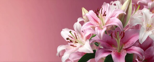 Pink Lilies Blooming on Pink Gradient Background