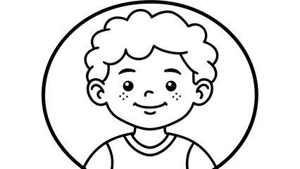 Cute Cartoon Boy Portrait Black and White Illustration