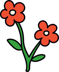 Cartoon illustration of two orange flowers with green stems and leaves.