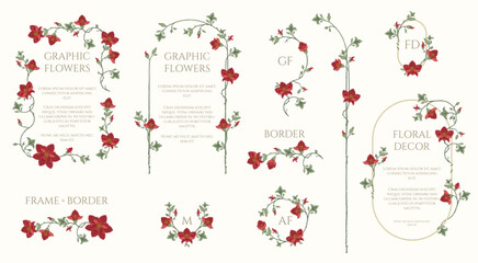 Collection of floral frames, borders, and wreaths for cards in a consistent style.
