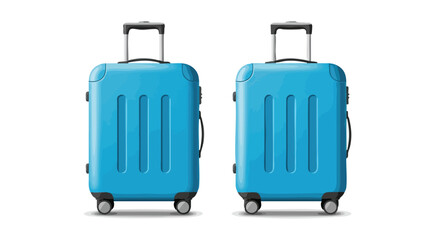 Two identical blue suitcases with retractable handles and wheels, ready for travel.