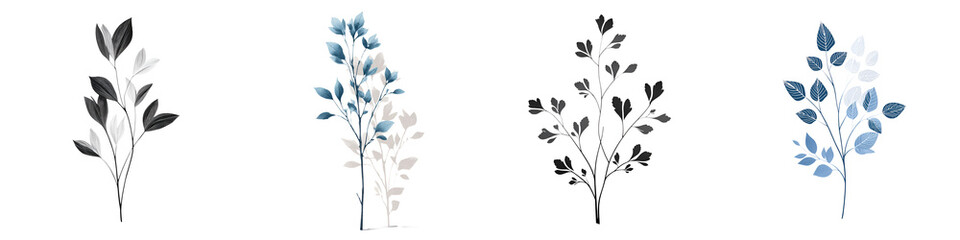 Obraz premium Elegant Botanical Branches: Watercolor Style Leaves - Isolated Set