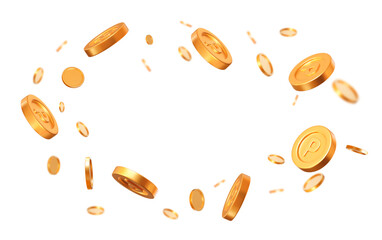 3d set flying golden point coins with different angles. Stock vector illustration on isolated background.	