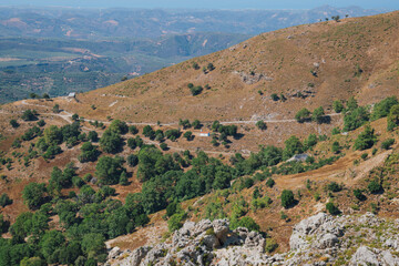 White Mountains in Crete, Greek island mountain landscape with typical Mediterranean terrain
