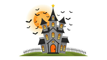 Haunted House Illustration: A captivating illustration captures the spooky essence of a haunted house, adorned with eerie details and symbols of Halloween.