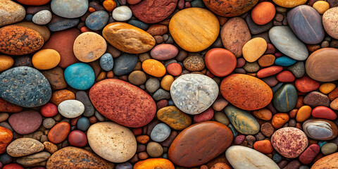 Vibrant assortment of smooth colorful beach pebbles