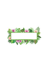 Frame with watercolor tropical plants and flowers.ai
