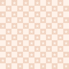 Seamless vector pattern with stars and squares. Geometric repeating gingham background, pastel striped texture.