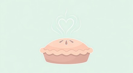 Deliciously Warm Pie with Steam and Heart-shaped Aroma on Soft Background