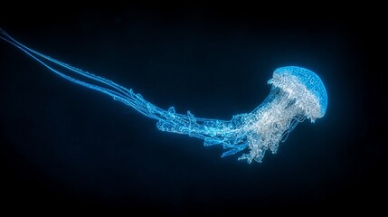 a glowing blue jellyfish against a dark background