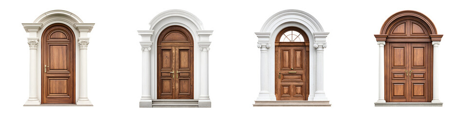 Obraz premium Elegant Wood Doors: Architectural Entrance Collection on White