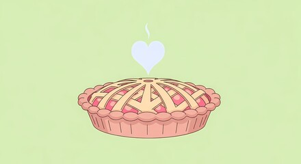Delicious Homemade Pie with Heart Shaped Steam on Soft Background