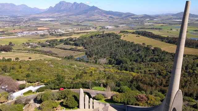 Drone pullback reveals famous Paarl landmark of Afrikaans Taalmonument
