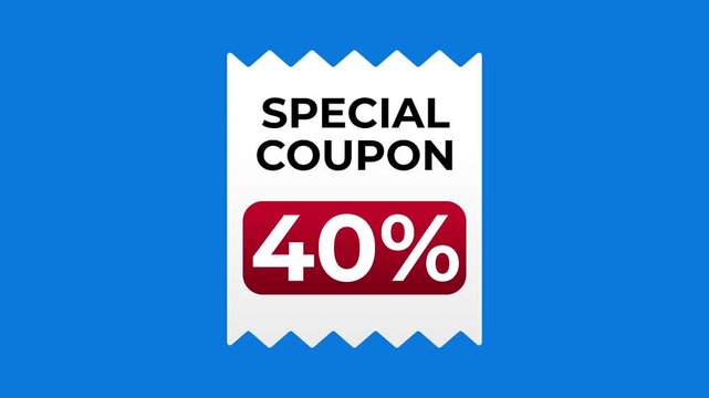 Retail Discount Animated Footage. Vector illustration in modern Flat style of Shopping related animation: 40% coupon, sale, limited time offer, promo, and more. Motion Graphic animation