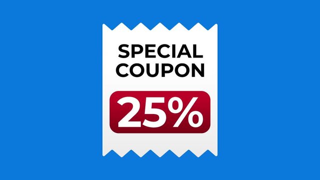 E-commerce Animated Footage 25% coupon. Vector illustration in modern Flat style of Business related animation: promo code, discount, sale, and more. Motion Graphic animation