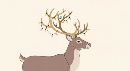 Cheerful Cartoon Reindeer with Colorful Lights on Antlers for Holiday Decor