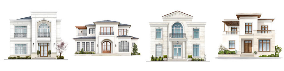 Luxury Home Facades Set: Modern Architecture Illustrations