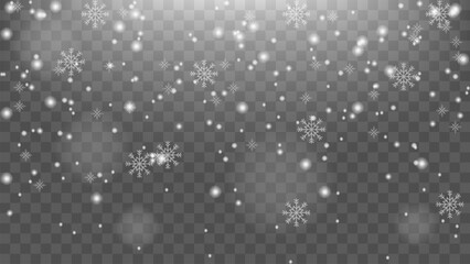 snow falling on transparent background snowflakes
