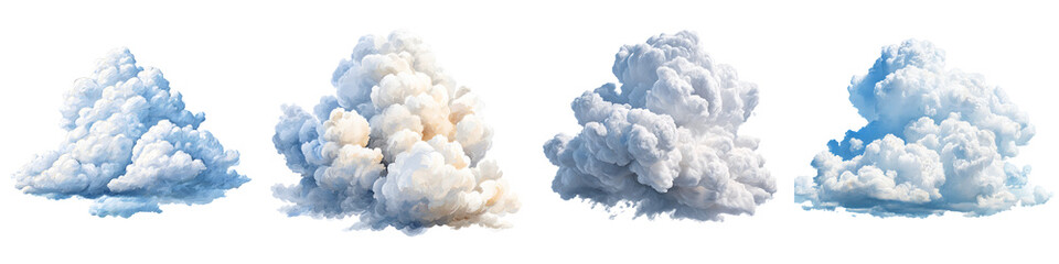 Watercolor Cloud Formations Set Isolated on White Background