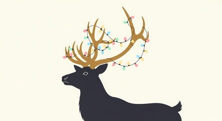 Playful Reindeer with Colorful Christmas Lights Adorning Antlers