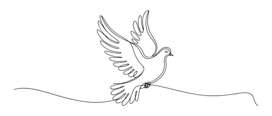 dove in one continuous line drawing. Bird symbol of peace and freedom in simple linear style. one line Icon drawing with white background
