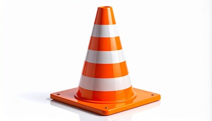 Orange traffic cone with white reflective stripes on a square base, placed on a flat surface, symbolizing road safety and construction zone visibility.