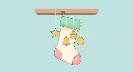 Colorful Christmas Stocking Hanging with Festive Ornaments for Holiday Decor