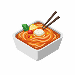 Isometric Delicious Noodle Dish Bowl with Chopsticks Food Illustration