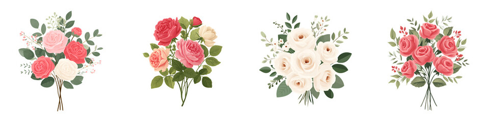 Fototapeta premium Floral Bouquets Set - Assorted Rose Arrangements with Greenery