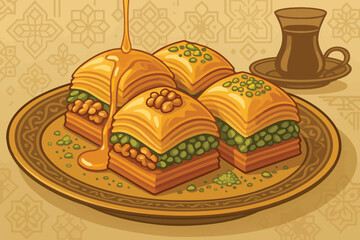 Baklava Dessert  Middle Eastern Pattern Background