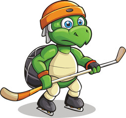 A funny cartoon vector illustration of a tortoise on a skateboard with a baseball bat and a smile