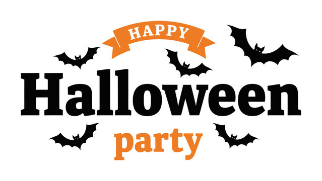 Halloween Party Announcement: A festive, inviting graphic, perfect for your spooky celebration. This design features classic Halloween elements like bats and a banner. 