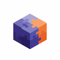 Isometric Jigsaw Puzzle Cube Construction Assembled Concept Illustration Graphic