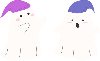 Illustration of Two Ghosts Wearing Nightcaps