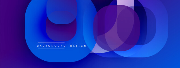 Abstract geometric shapes overlap, creating vibrant blue purple gradient. Modern design elements suggest technology, innovation. Background features text.