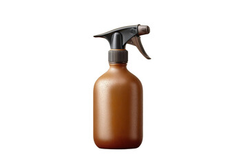 Fototapeta premium Amber spray bottle with black trigger cap and water droplets, cut out
